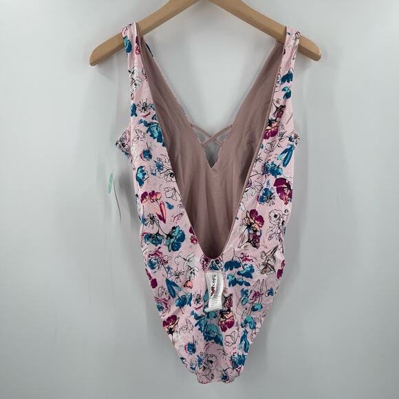 THE BIKINI LAB Swimsuit Size Large Reversible One Piece Floral Solid Beach NWT - Picture 4 of 16